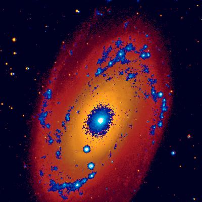 [M81 UV-visible overlay, Astro-1/UIT]